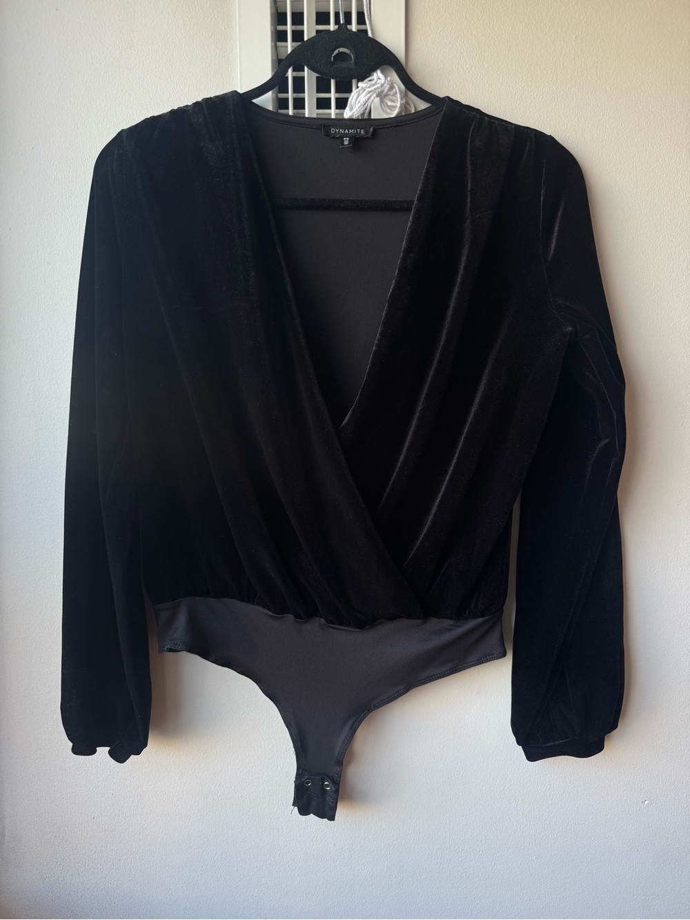 Dynamite Black Velvet Wrap Bodysuit
